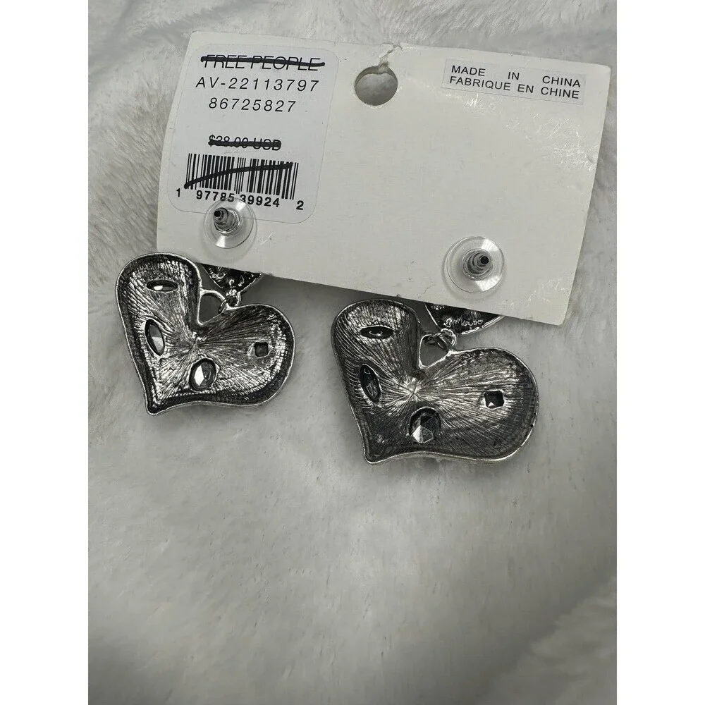 NEW Free People My Everything Silver Heart Dangle Earrings Blue Gemstone Boho